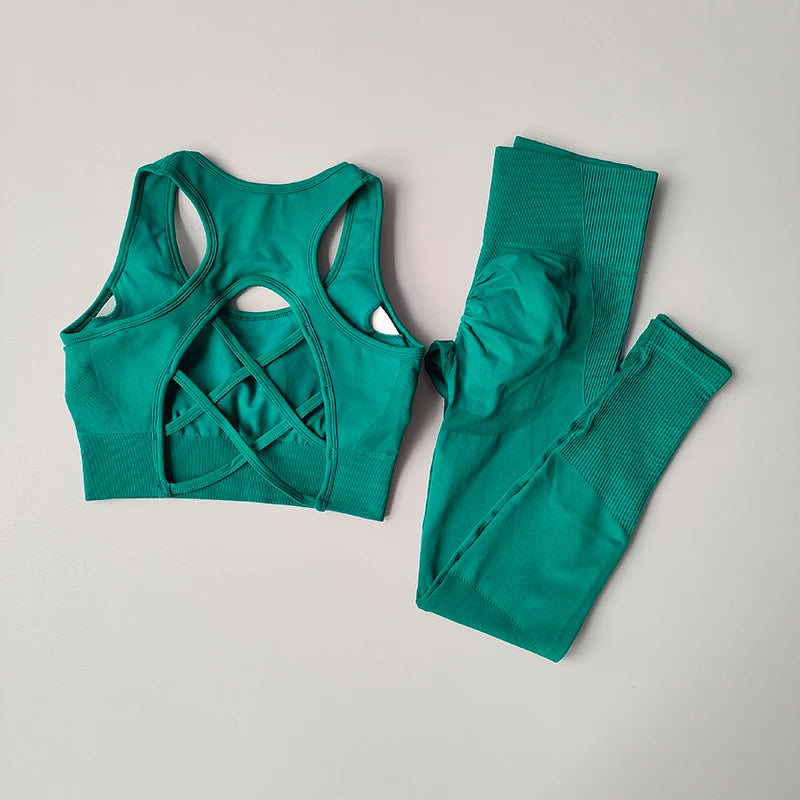 Seamless Women's Fitness Tracksuit – Sports Bra & High-Waisted Leggings Set for Yoga, Gym & Everyday Athleisure