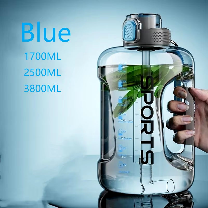 Large-Capacity Fitness Water Bottle – 1700ml/2500ml/3800ml BPA-Free Sports Bottle with Straw for Hydration on the Go