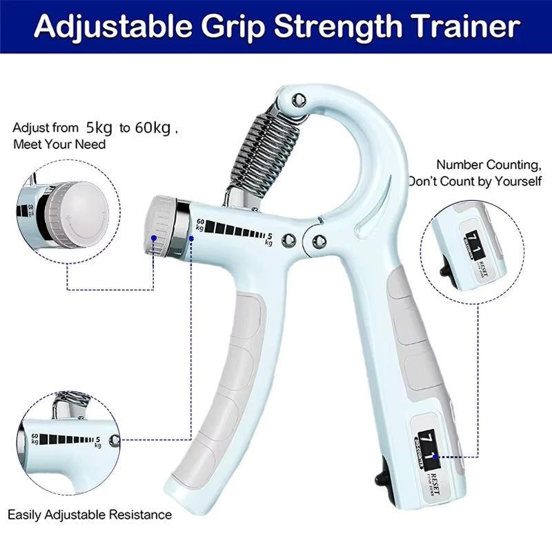Adjustable Hand Grip Strengthener (5-60kg) with Counter – Build Wrist, Forearm & Hand Muscle Strength