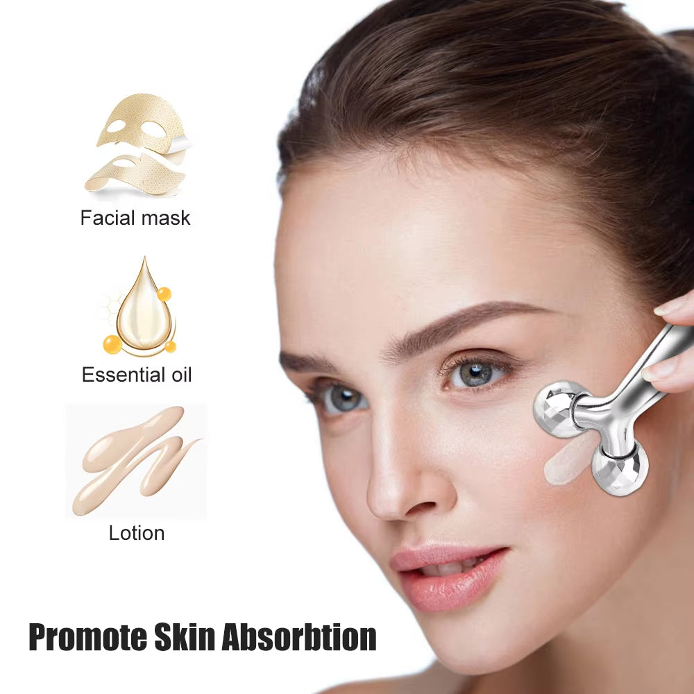Y-Shape 3D Roller Face & Neck Massager + Guasha Scraper Set – 360° Rotating Skin Lifting & Wrinkle Remover Tool