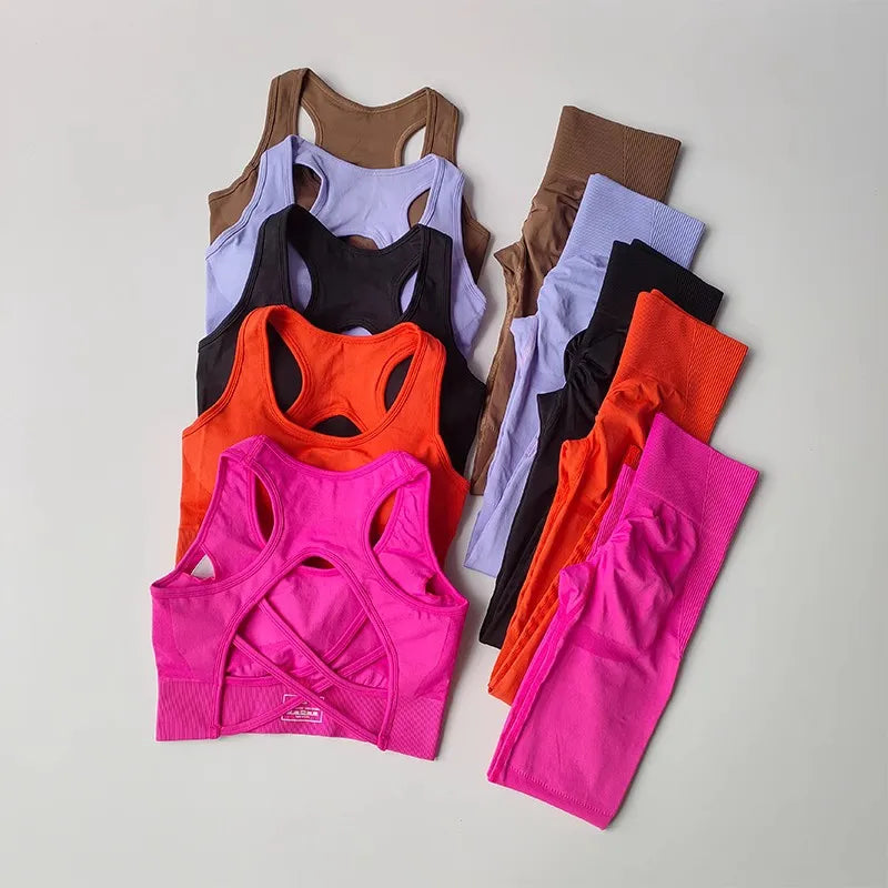 Seamless Women's Fitness Tracksuit – Sports Bra & High-Waisted Leggings Set for Yoga, Gym & Everyday Athleisure