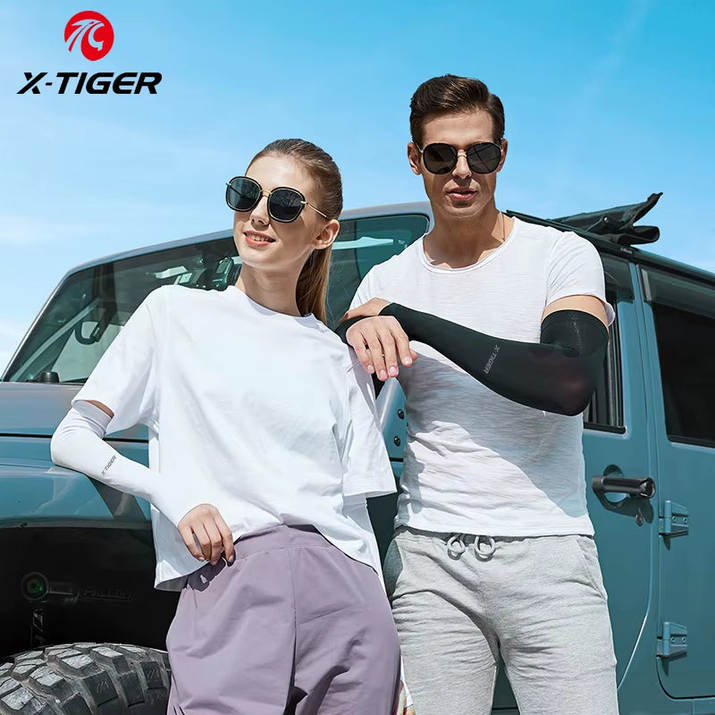 X-TIGER Ice Fabric Cycling Arm Sleeves – UV Protection & Cooling Arm Warmers for Running, Cycling, and Outdoor Sports