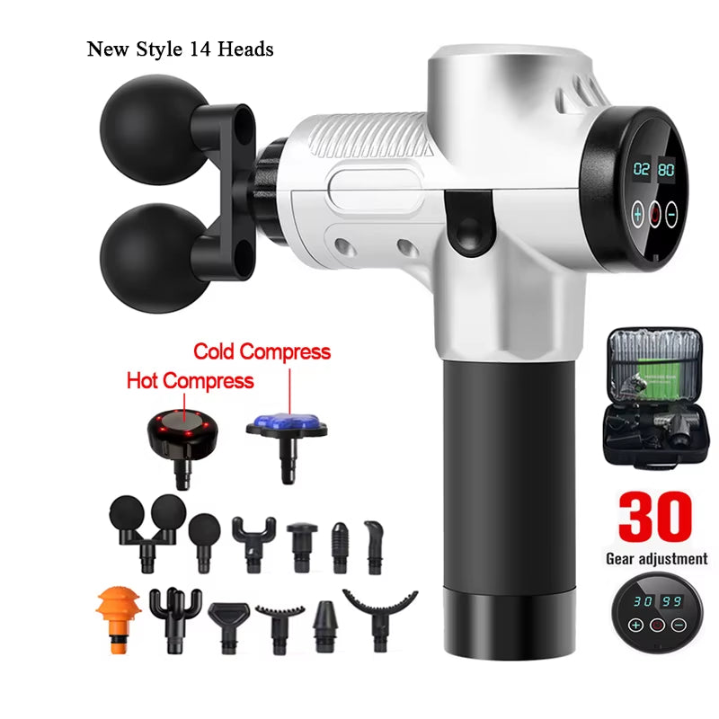 Professional Massage Gun with Hot & Cold Compress – Electric Percussion Fascia Gun for Muscle Relaxation, Slimming & Fitness
