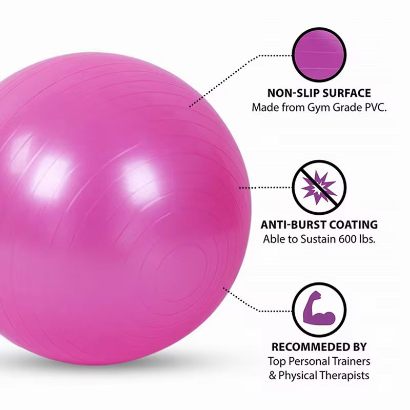 PVC Fitness Yoga Ball – Thickened Explosion-Proof Exercise Ball for Home, Gym, Pilates & Balance Training