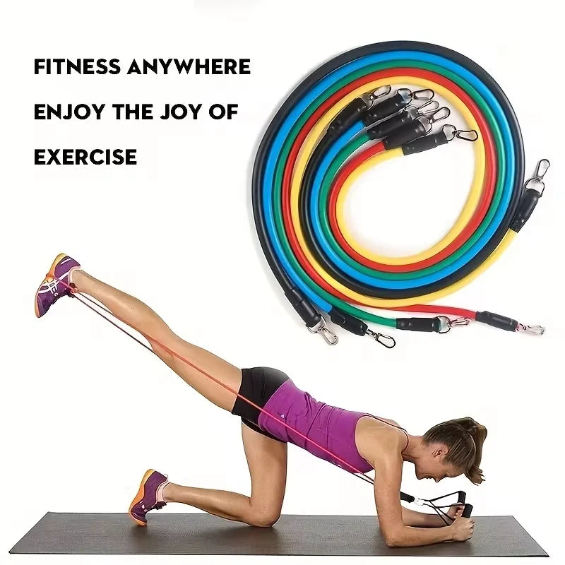 11pcs TPE Resistance Bands Set β Complete Workout Kit with Door Anchor, Handles, Ankle Straps & Carry Bag