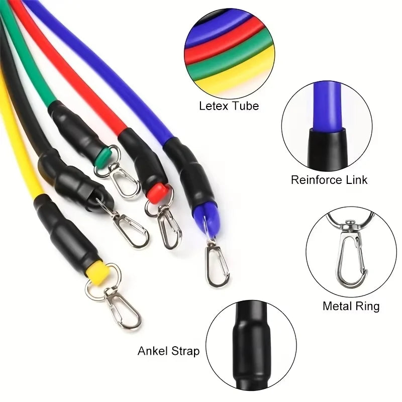11pcs TPE Resistance Bands Set β Complete Workout Kit with Door Anchor, Handles, Ankle Straps & Carry Bag