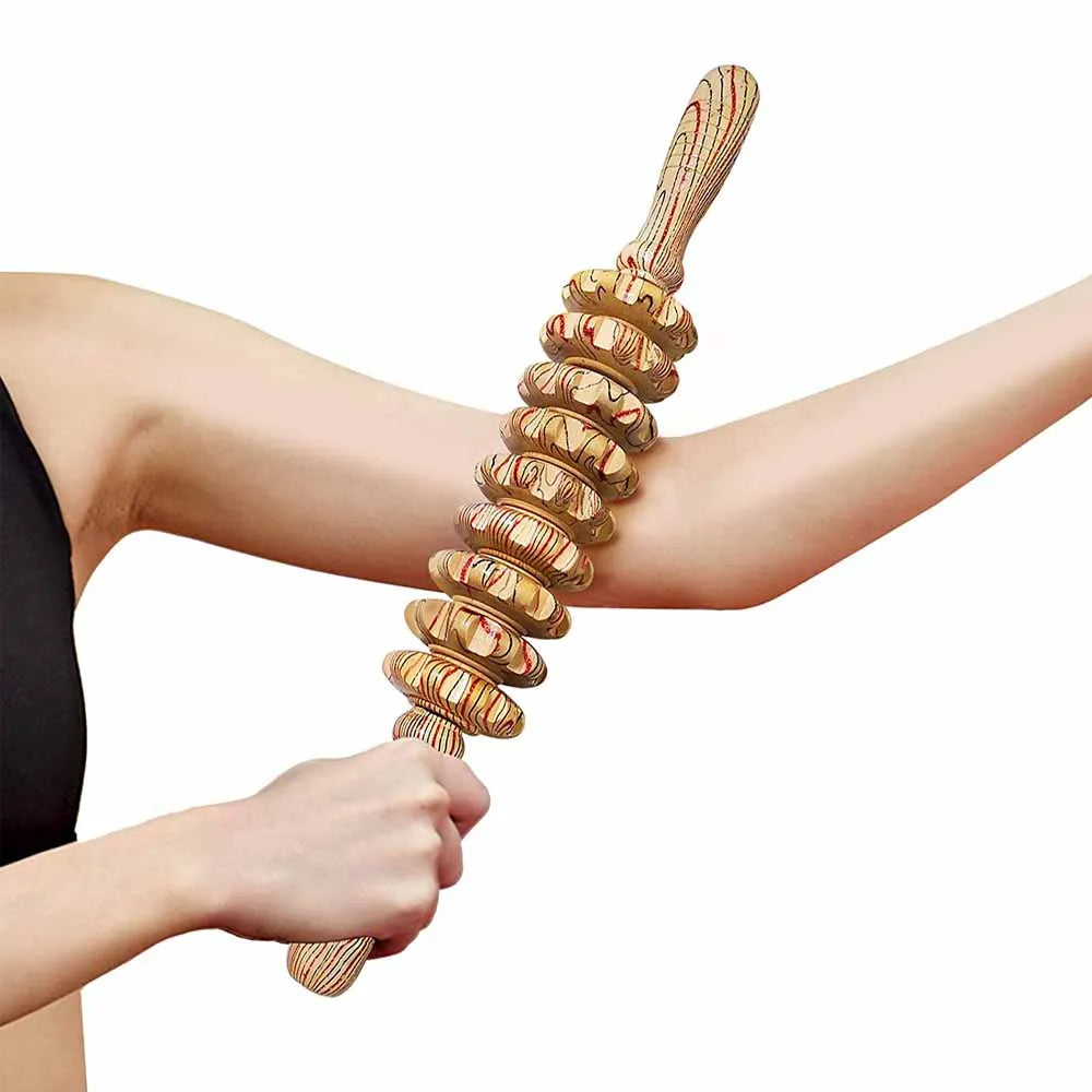 9-Roller Wooden Handheld Massage Stick – Deep Tissue Trigger Point Massager for Cellulite, Tension & Full-Body Pain Relief