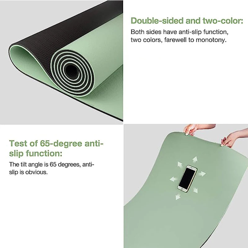 Thick Two-Color TPE Yoga Mat – Non-Slip, Eco-Friendly, Odorless Mat for Home Workouts, Yoga, Pilates & Stretching