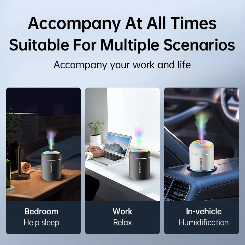 Mini USB Air Humidifier – 180ML Electric Aroma Diffuser with LED Lights for Car, Home & Bedroom
