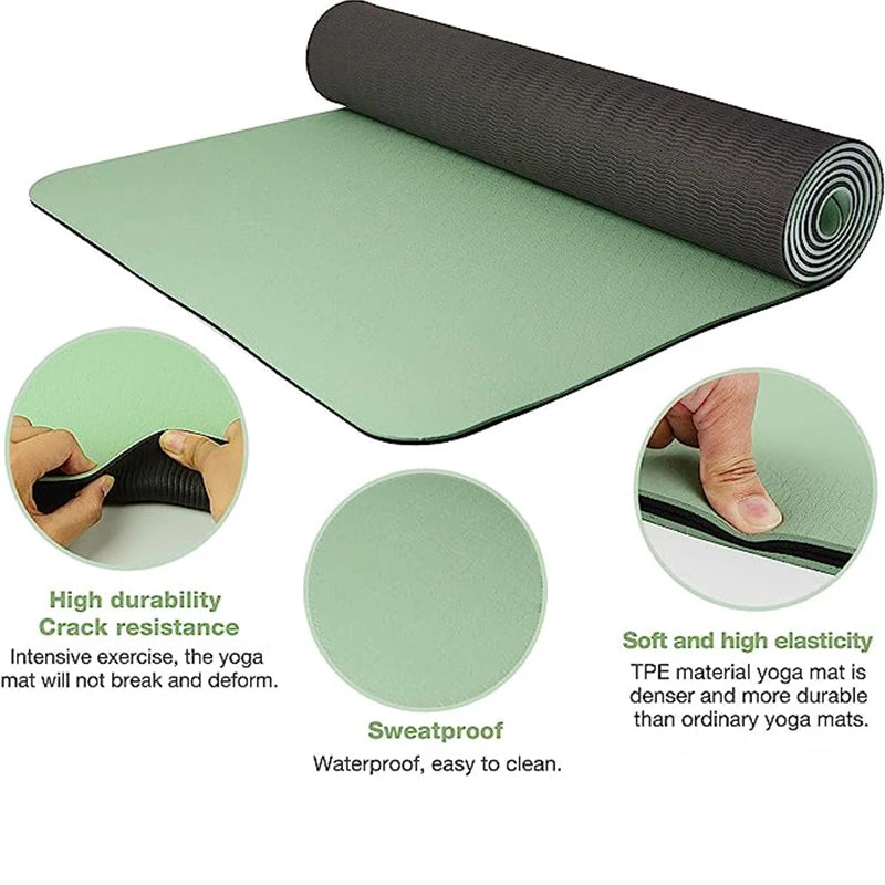 Thick Two-Color TPE Yoga Mat – Non-Slip, Eco-Friendly, Odorless Mat for Home Workouts, Yoga, Pilates & Stretching