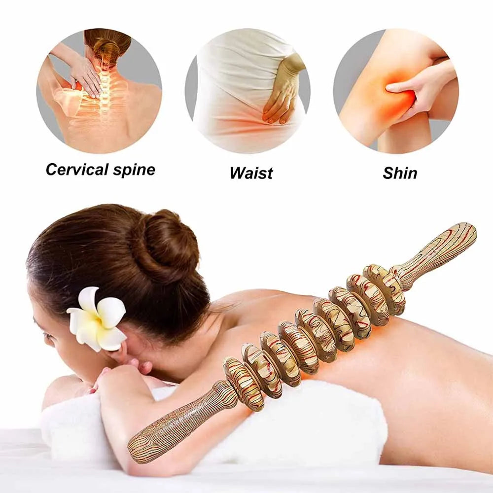 9-Roller Wooden Handheld Massage Stick – Deep Tissue Trigger Point Massager for Cellulite, Tension & Full-Body Pain Relief