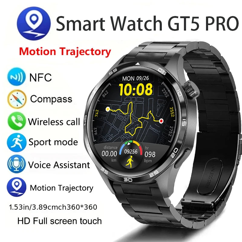 GT5 PRO Smart Watch – 2024 AMOLED Fitness & Lifestyle Watch with Bluetooth Calling, GPS, NFC & Heart Rate Monitoring