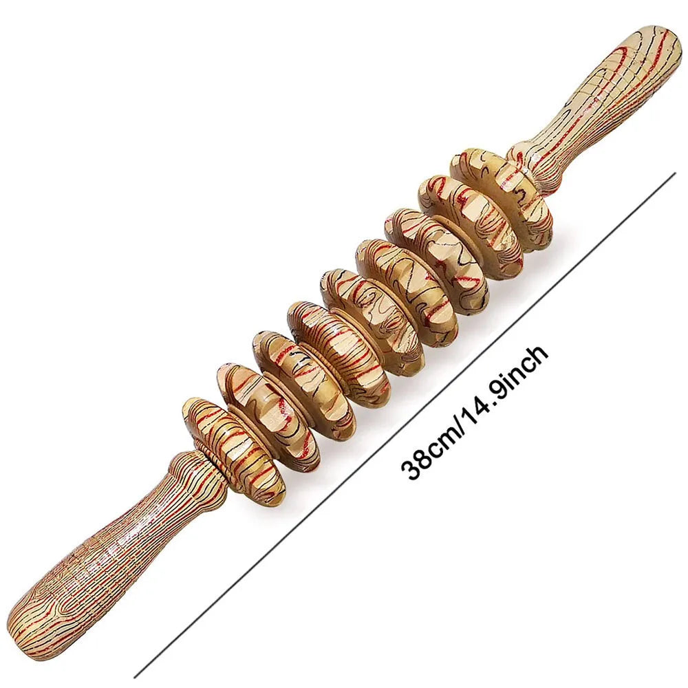 9-Roller Wooden Handheld Massage Stick – Deep Tissue Trigger Point Massager for Cellulite, Tension & Full-Body Pain Relief