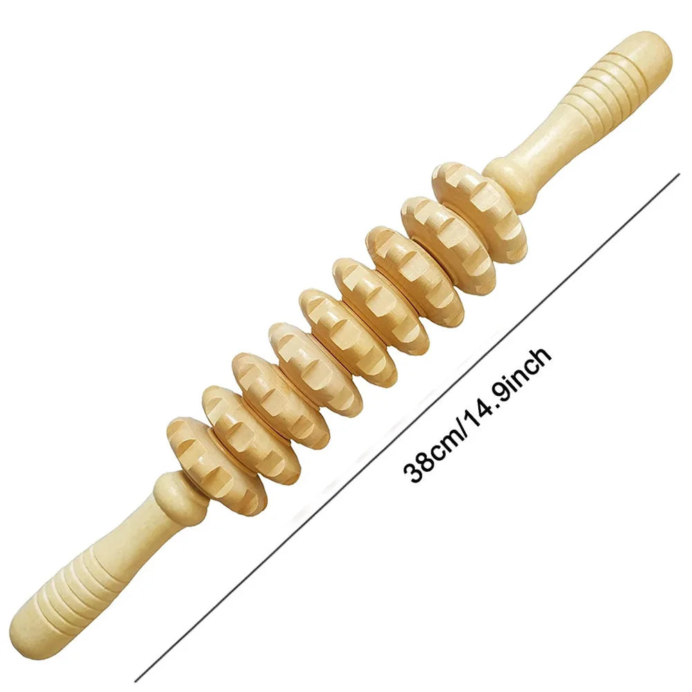 9-Roller Wooden Handheld Massage Stick – Deep Tissue Trigger Point Massager for Cellulite, Tension & Full-Body Pain Relief