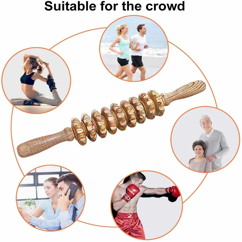 9-Roller Wooden Handheld Massage Stick – Deep Tissue Trigger Point Massager for Cellulite, Tension & Full-Body Pain Relief