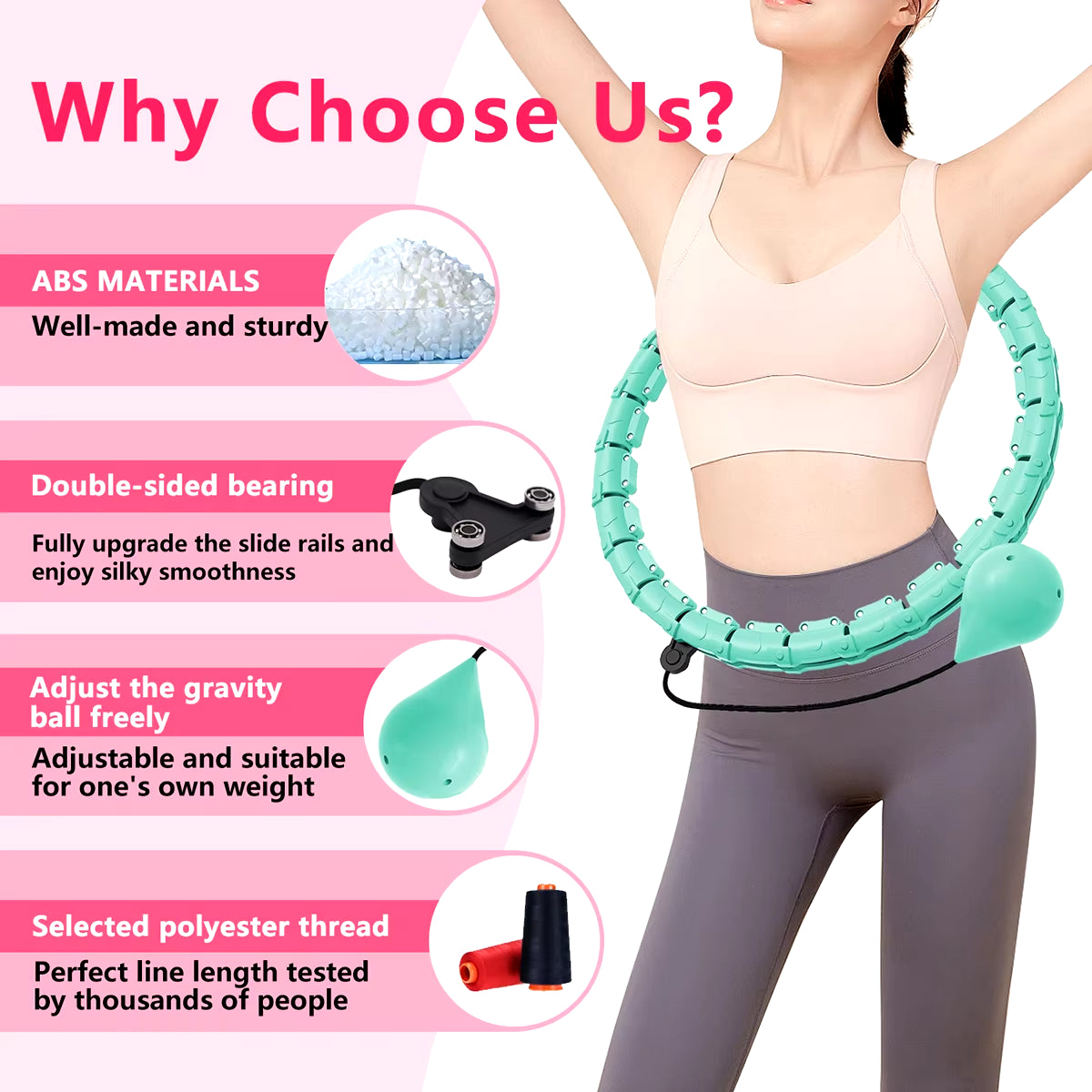 Adjustable Weighted Hula Hoop – 21/24/27/30 Knots Smart Exercise Circle for Weight Loss & Fitness