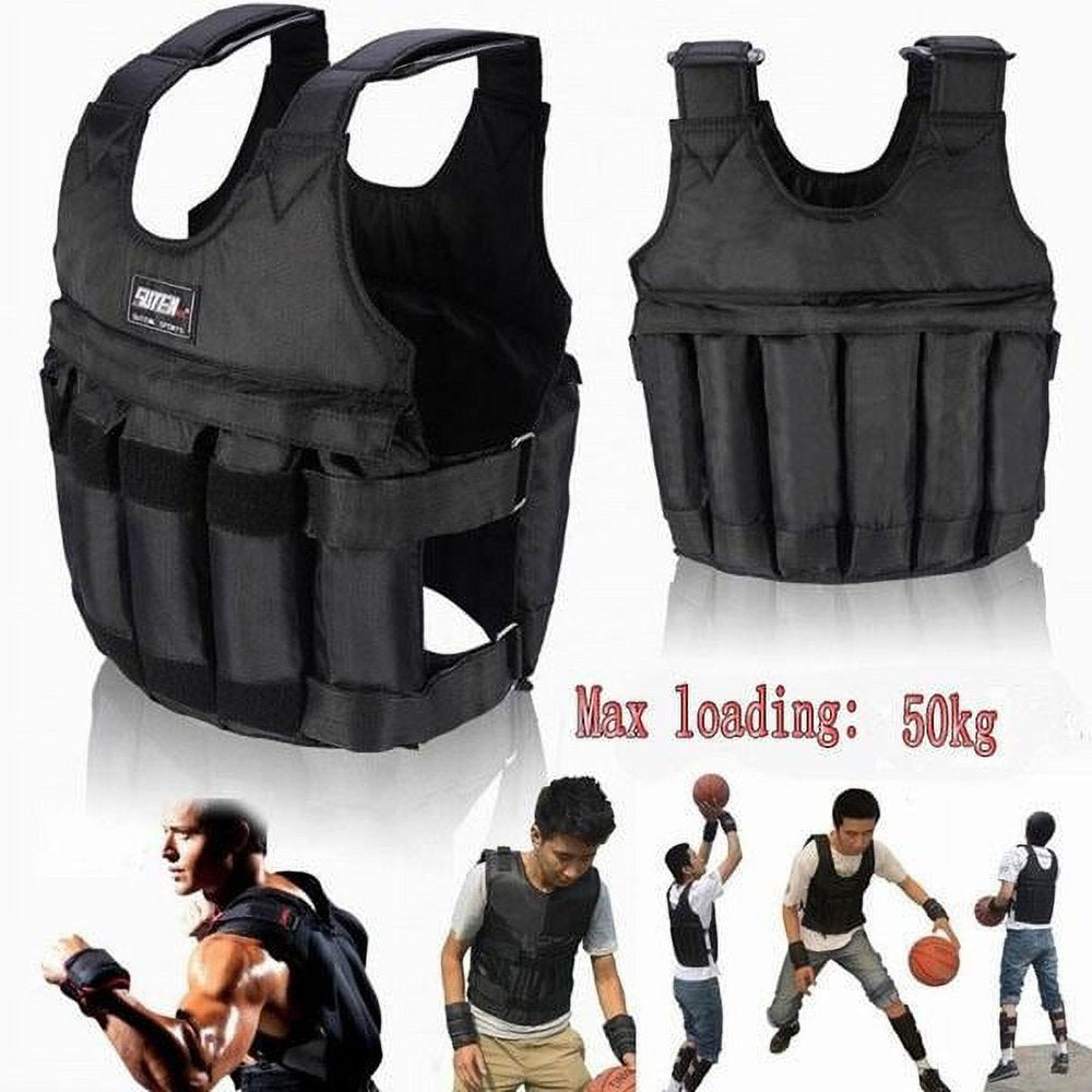 110 Lb. 50 Kg Adjustable Workout Weighted Vest Exercise Strength Training Fitness in Black (Weights Not Included)