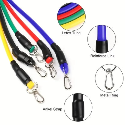 11pcs TPE Resistance Bands Set – Complete Workout Kit with Door Anchor, Handles, Ankle Straps & Carry Bag
