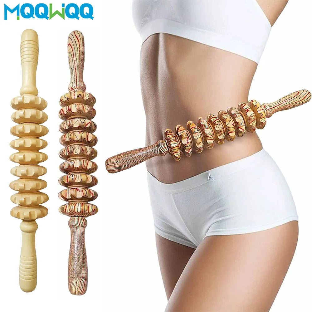9-Roller Wooden Handheld Massage Stick – Deep Tissue Trigger Point Massager for Cellulite, Tension & Full-Body Pain Relief