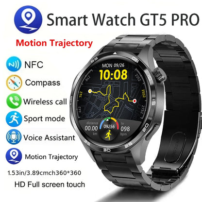 GT5 PRO Smart Watch – 2024 AMOLED Fitness & Lifestyle Watch with Bluetooth Calling, GPS, NFC & Heart Rate Monitoring