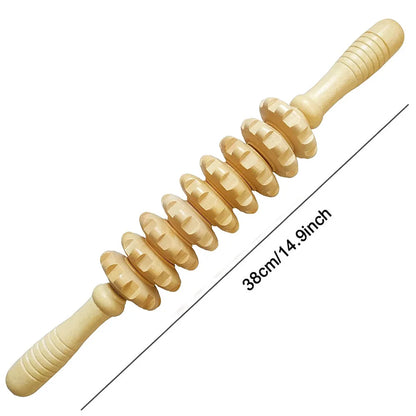 9-Roller Wooden Handheld Massage Stick – Deep Tissue Trigger Point Massager for Cellulite, Tension & Full-Body Pain Relief